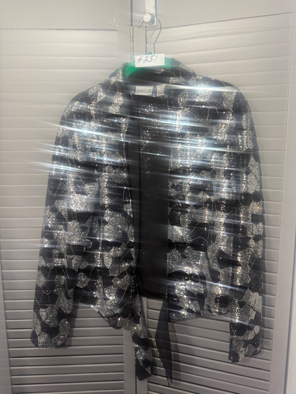 Chico's Black Jacket with Silver Sequin Geometric Detail